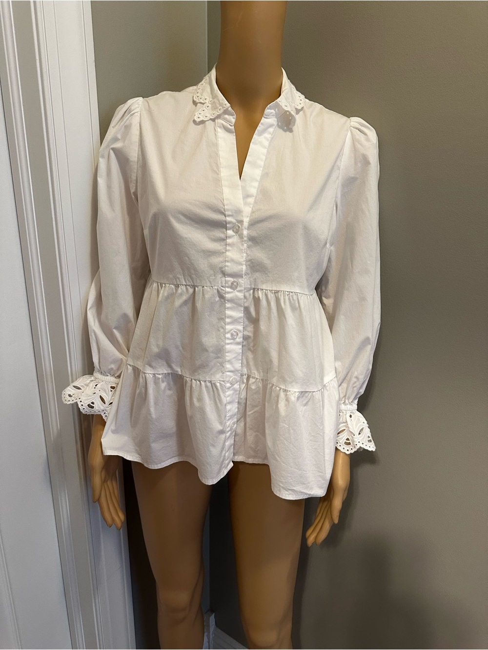 Lilly Pulitzer White Eyelet-Trim Tiered Peplum Blouse